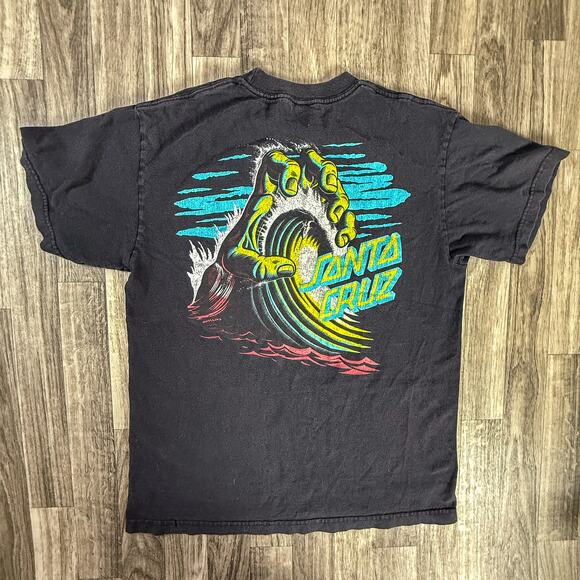 Santa Cruz Hand Wave Graphic Tee Skate Surf Vintage Style Black Graphic Shirt - Picture 2 of 4